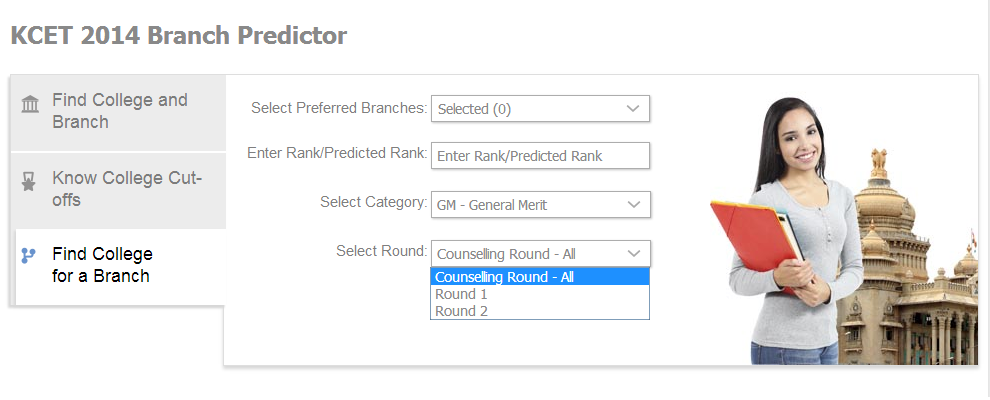 KCET 2014 College Predictor: Find college for a branch