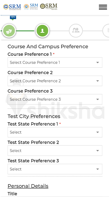 course details SRM IST application form step 4