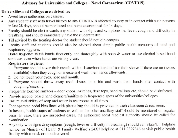 NLU Delhi notice for Coronavirus