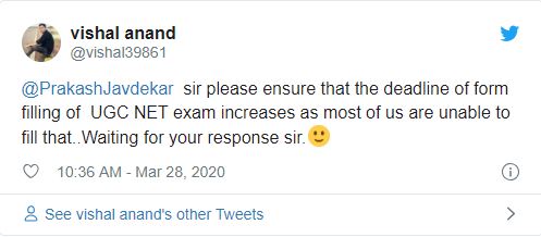 Tweet on UGC NET application last date