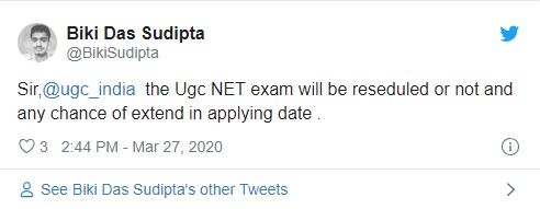 Tweet on UGC NET application last date