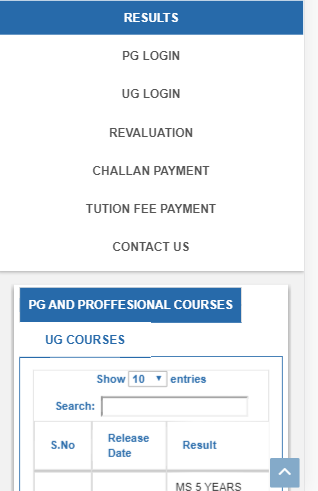 Andhra University Result 2020 Navigation Step 4