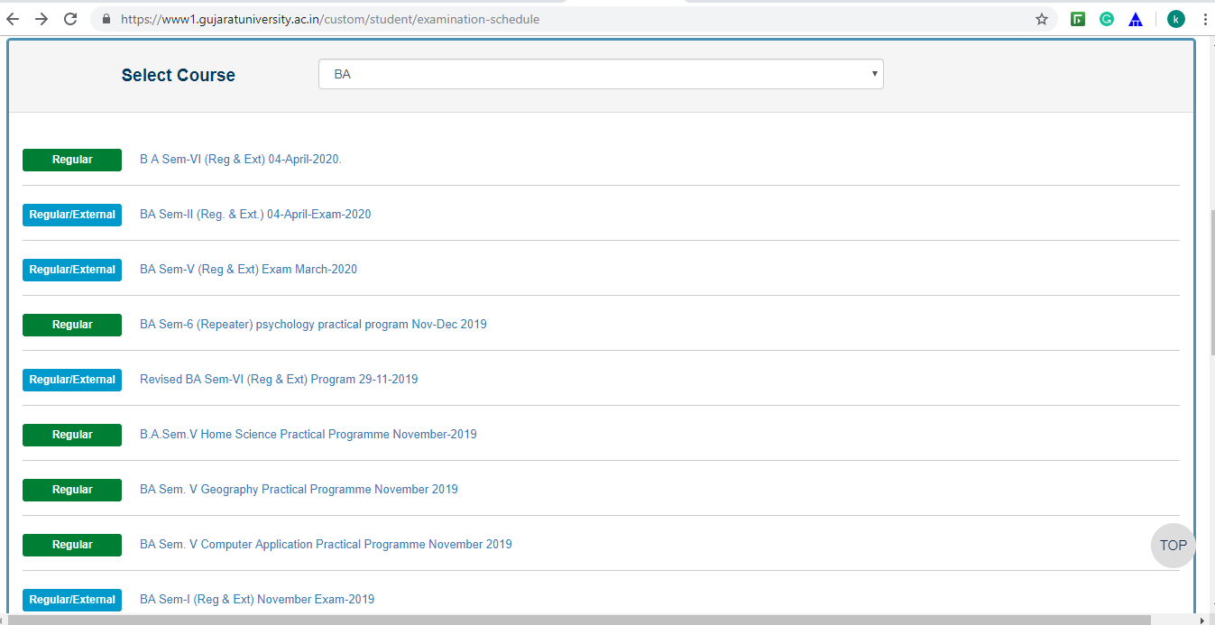 Check result for any course