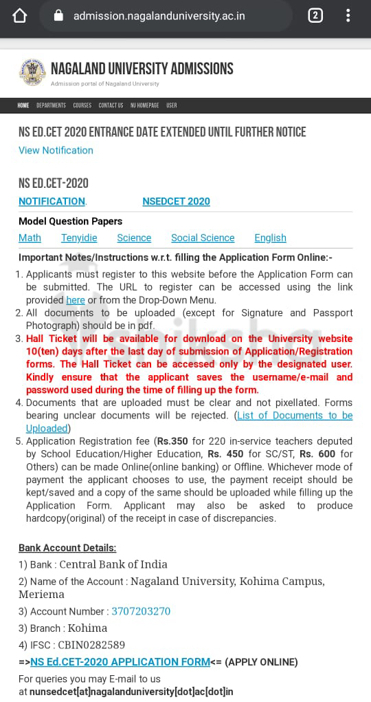 Nagaland University, Lumami Admission 2022 Eligibility, Process, Fee