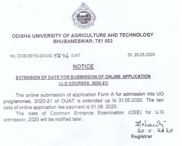 OUAT Entrance Exam Last date is May 31