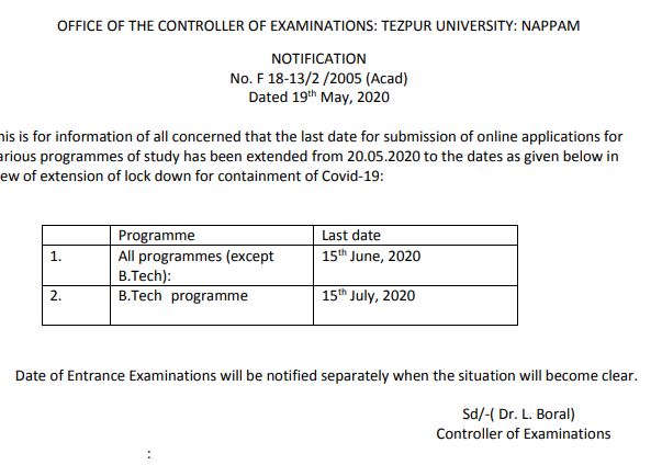 TUEE 2020 Application FOrm Extension