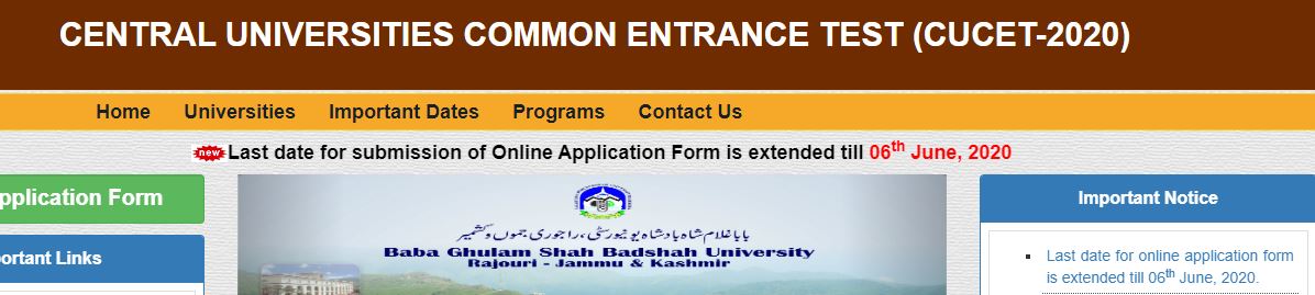 CUCET 2020 Application Date 