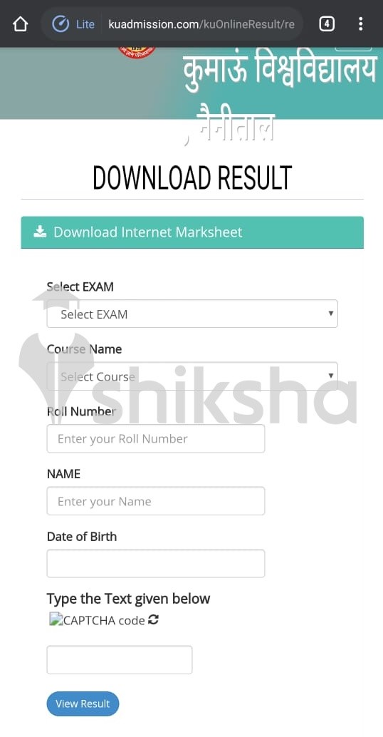 Kumaun University Download Result Link