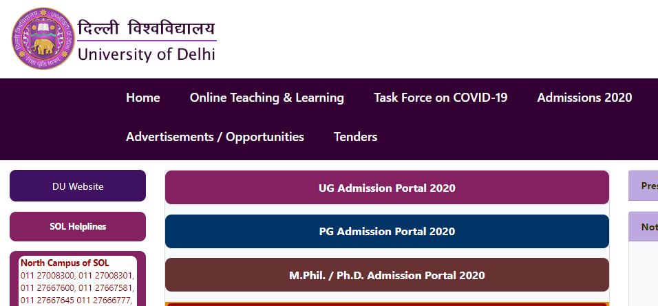 Delhi University Admission Process Open