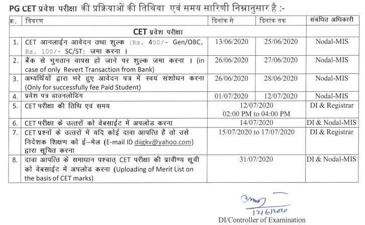 IGKV CET Press Release for PG Courses