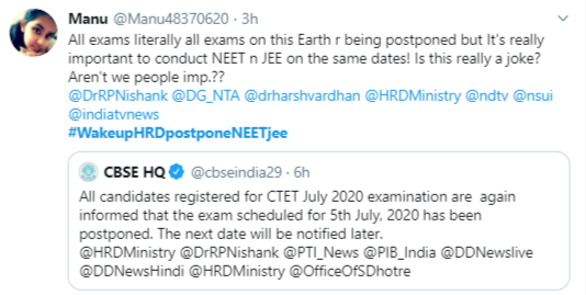 All exams have been postponed, why not NEET and JEE