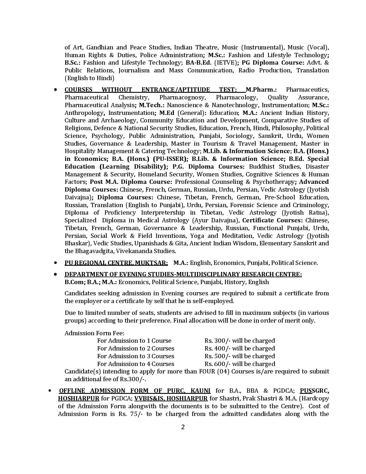 PU Admission Notice
