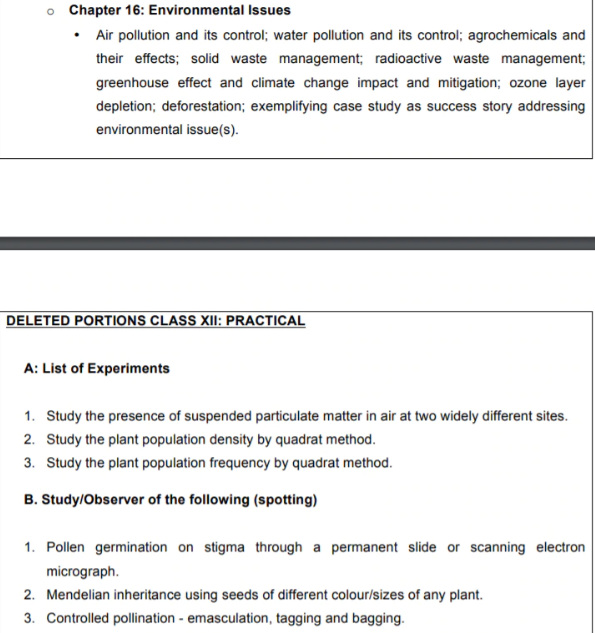Deleted syllabus of CBSE 12th Biology