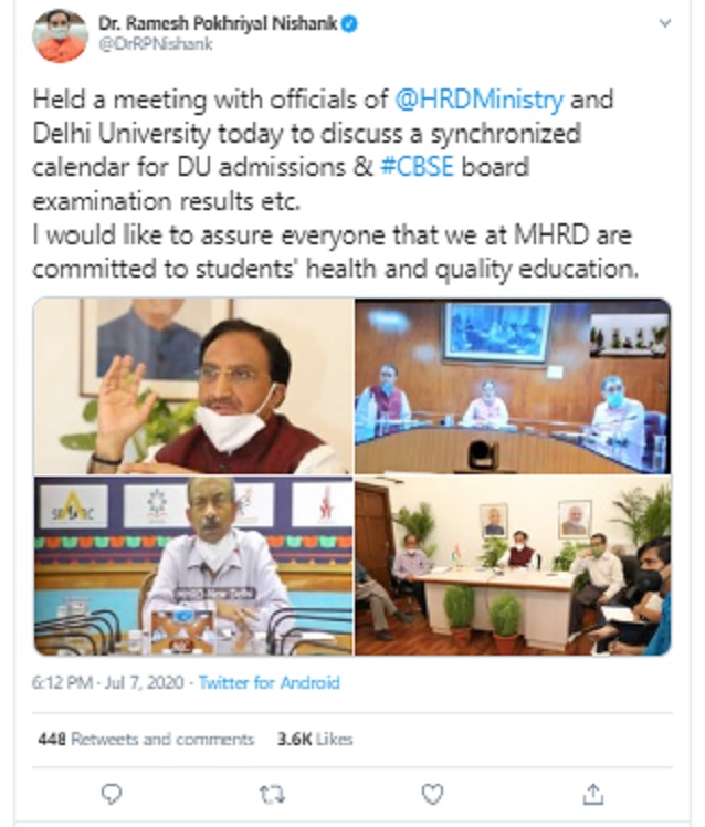 HRD Minister tweet