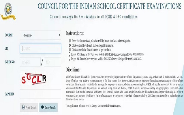 ICSE result 2020 Login window