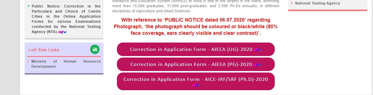 Students can make corrections to the ICAR AICE JRF/SRF Application Form