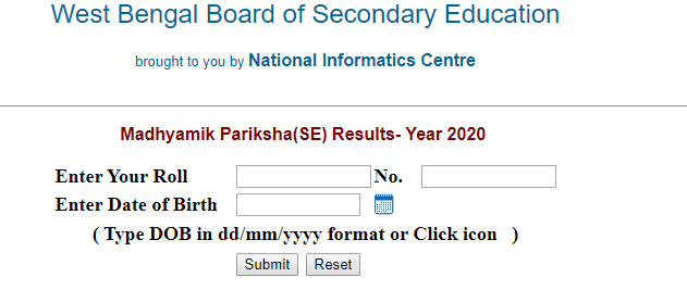WB 10th Result 2020 login window