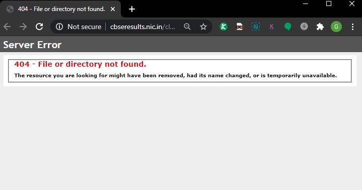 CBSE website showing error