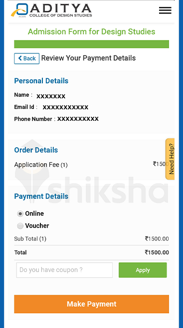 Aditya college of design application process 2020 step 6