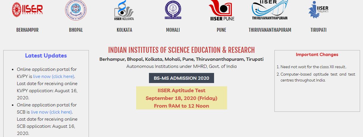 IISER Entrance Exam to be conducted on September 18