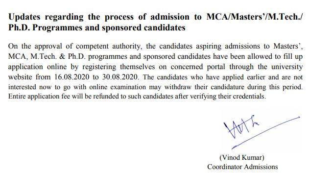 G.B. Pant University of Agricutlure and Technology Notice PG Courses