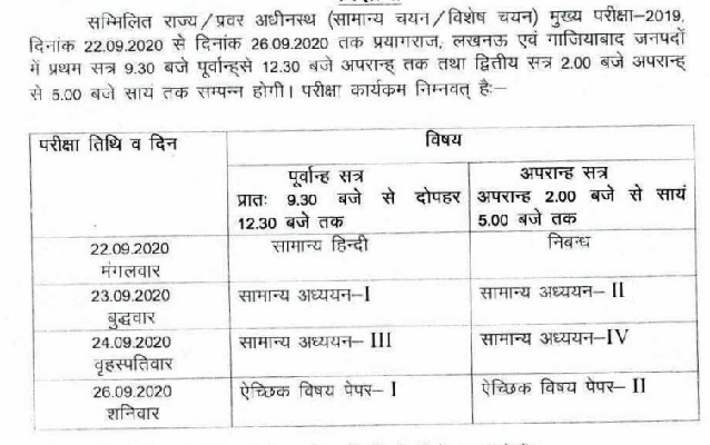 UPPSC_PCS_Main_Exam_2019_Schedule_of_Exam
