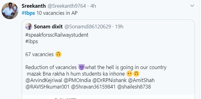 IBPS Clerk Vacancy Tweet by Students