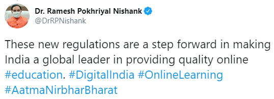 Education Minister's tweet regarding UGC's new regulations