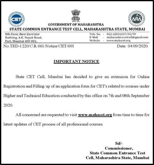 MHT CET Notification