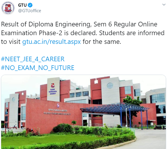 GTU's official tweet regarding declaration of results