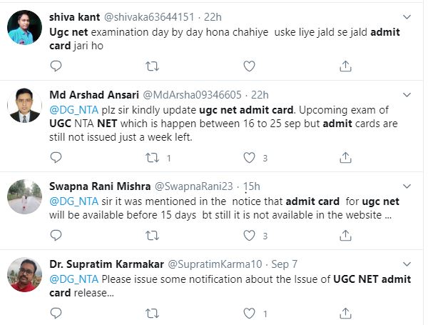 UGC NET admit card 2020 delayed tweet