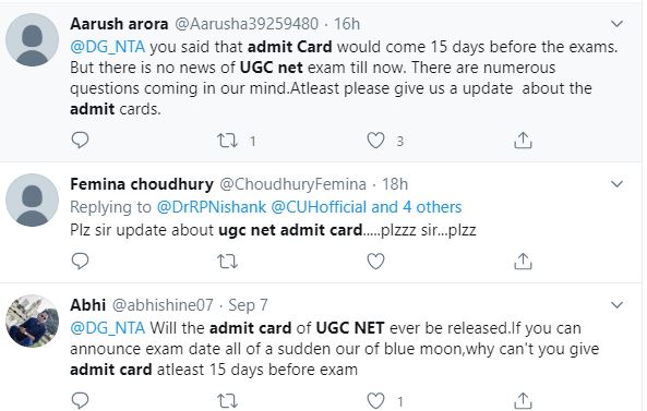 UGC NET admit card 2020 delayed tweet