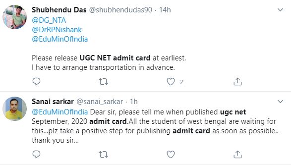 UGC NET admit card 2020 delayed tweet
