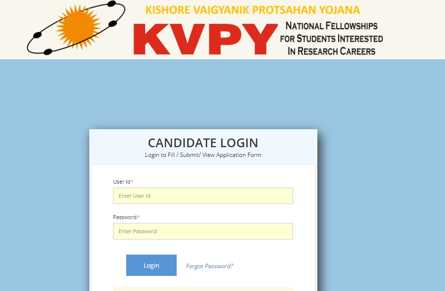 KVPY candidate login