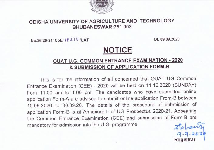 OUAT Entrance Exam to be conducted on October 11