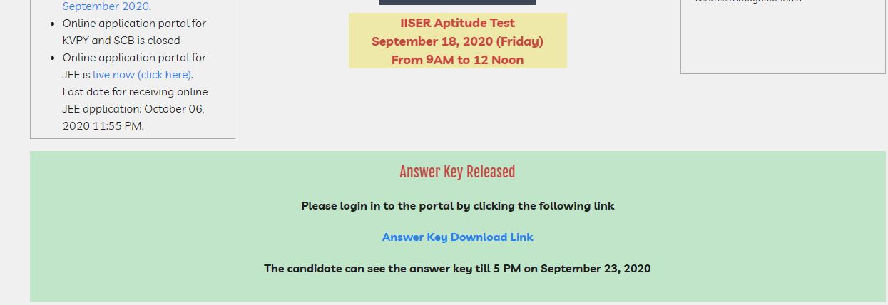 IISER Answer Key 2020