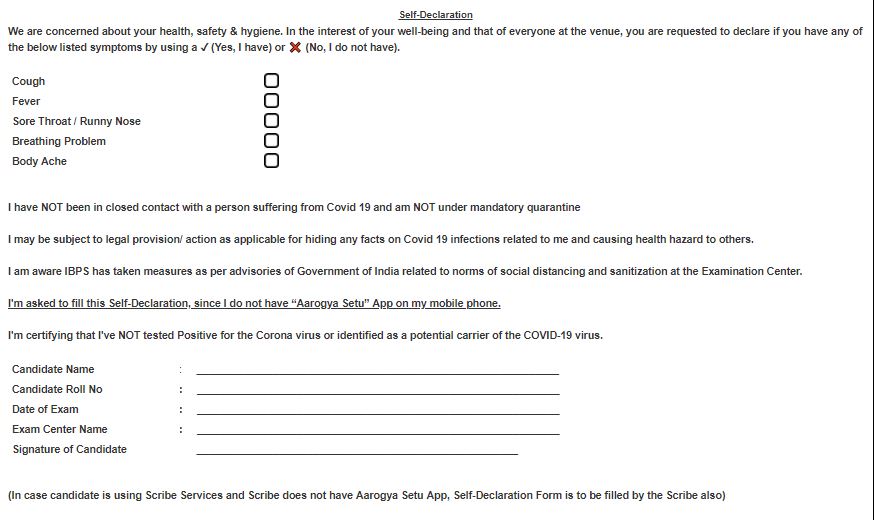 IBPS PO admit card self-declaration