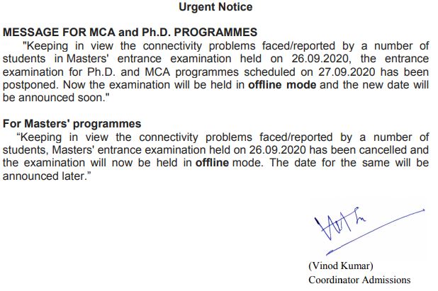 Pantnagar University Entrance Exam Cancellation Notice
