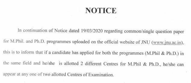 JNUEE 2020 MPhil and PhD Notification