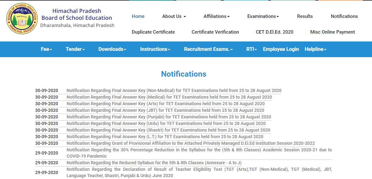 Final HP TET 2020 answer key out