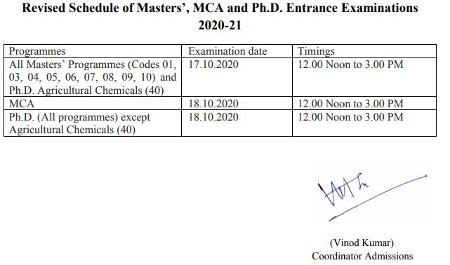 GB Pant University Master, MCA & PhD Notification