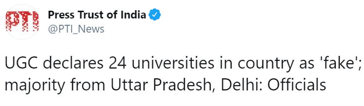 UGC declared 24 universities as fake