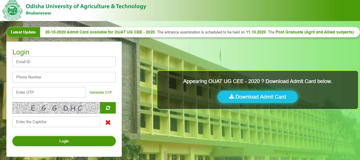 OUAT Entrance Exam UG Admit Card Download 2020