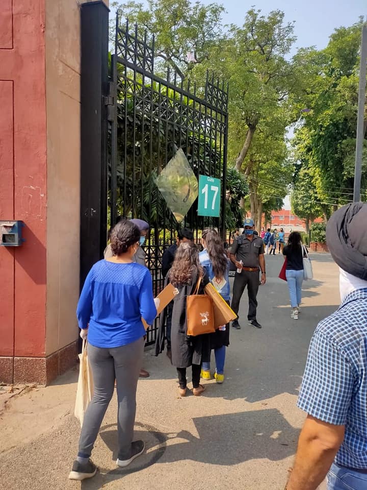 Students enter JMI Entrance Exam centre on October 10