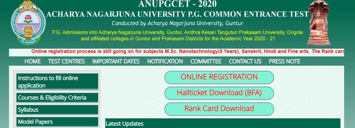 ANUPGCET 2020 Rank Card