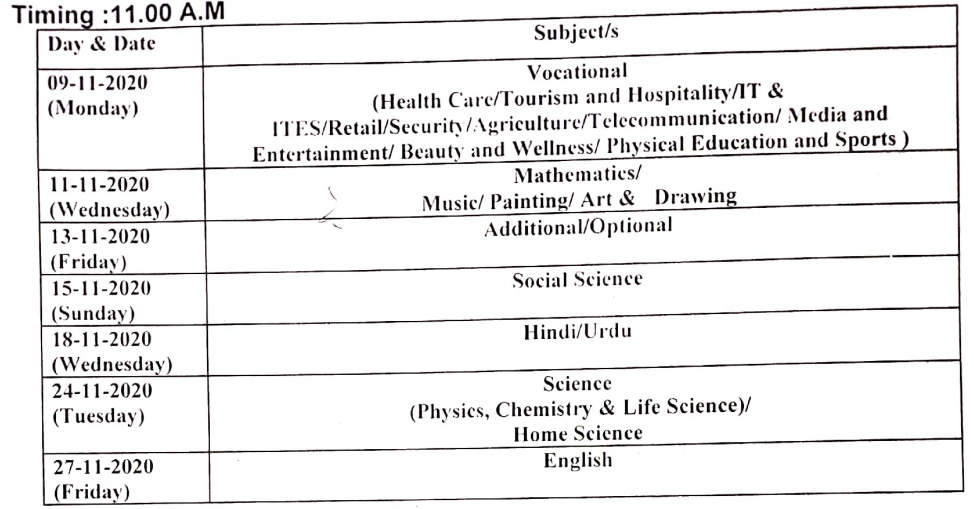 JKBOSE 10th Date Sheet 2020 Jammu Division (Winter Zone)
