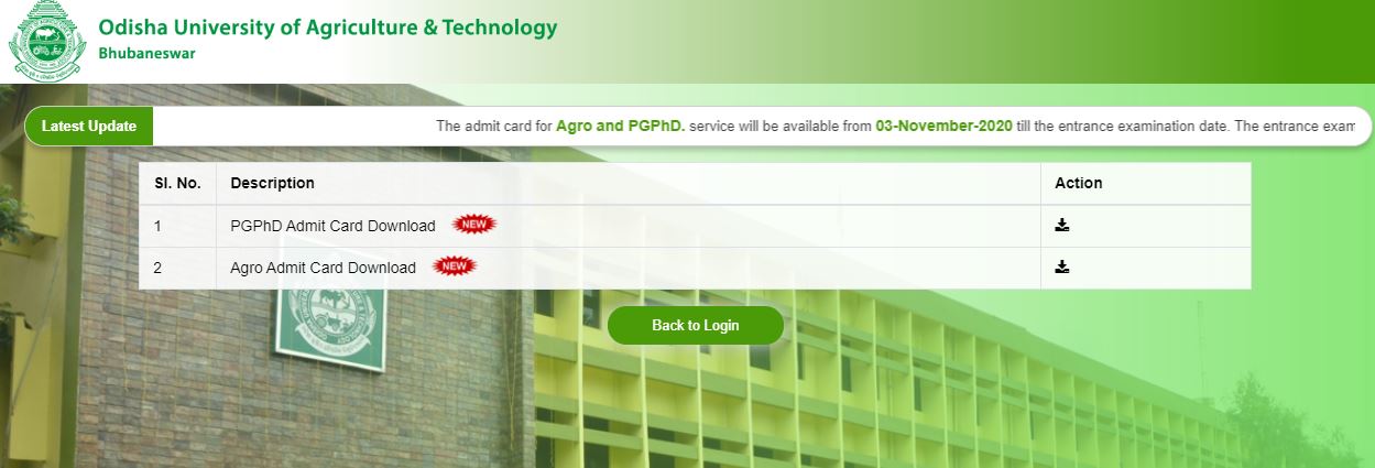 OUAT Entrance Exam PG Admit Card Released