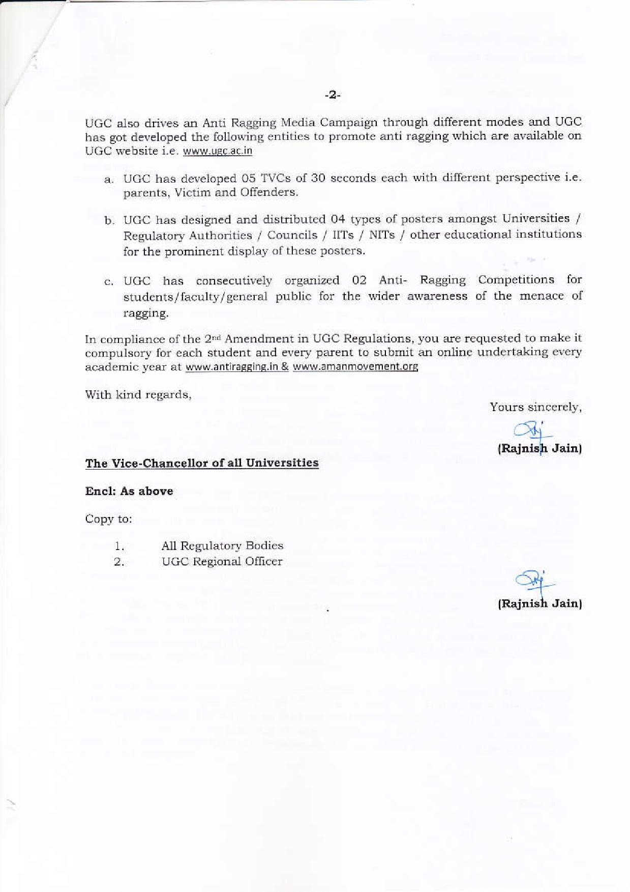 UGC Guidelines against Ragging