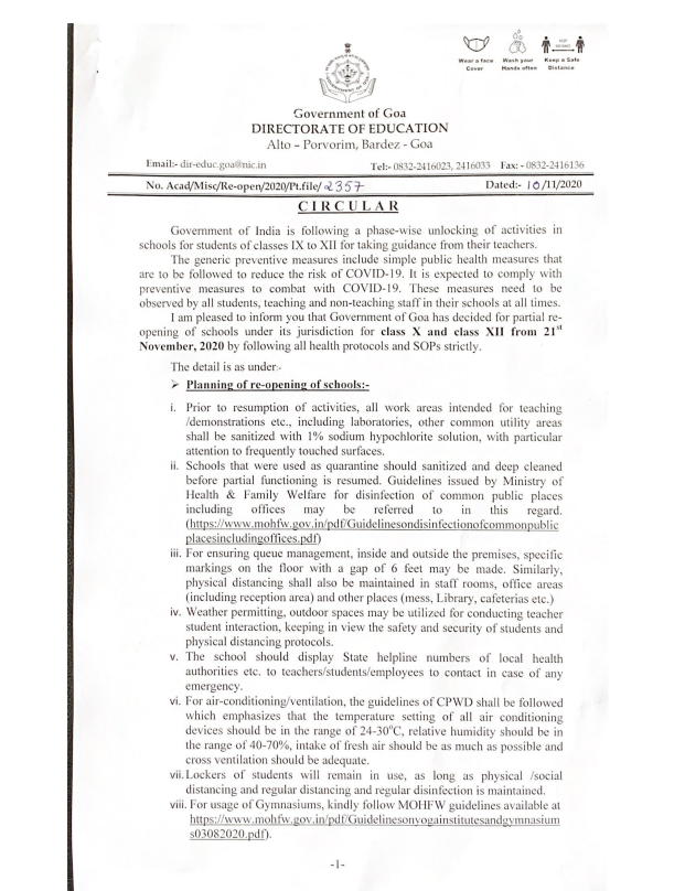 guidelines and SOPs released by the Government of Goa