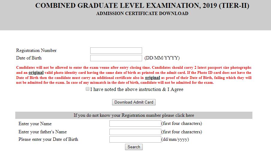 SSC CGL admit card for NR and KKR regions out
